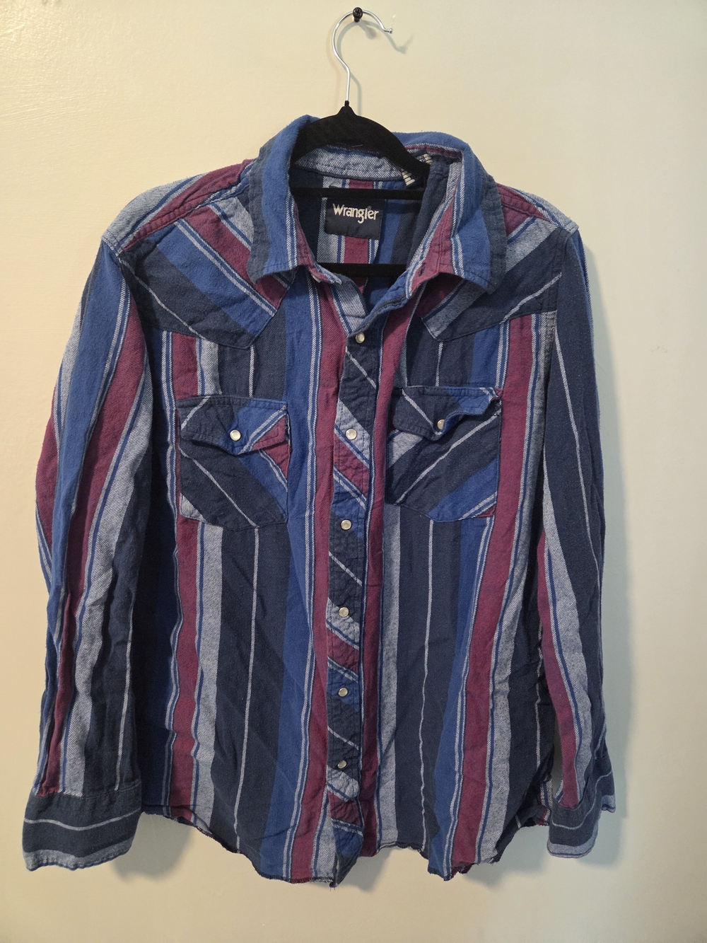 Wrangler Vintage Striped Western Pearl Snap Shirt in Blue & Purple